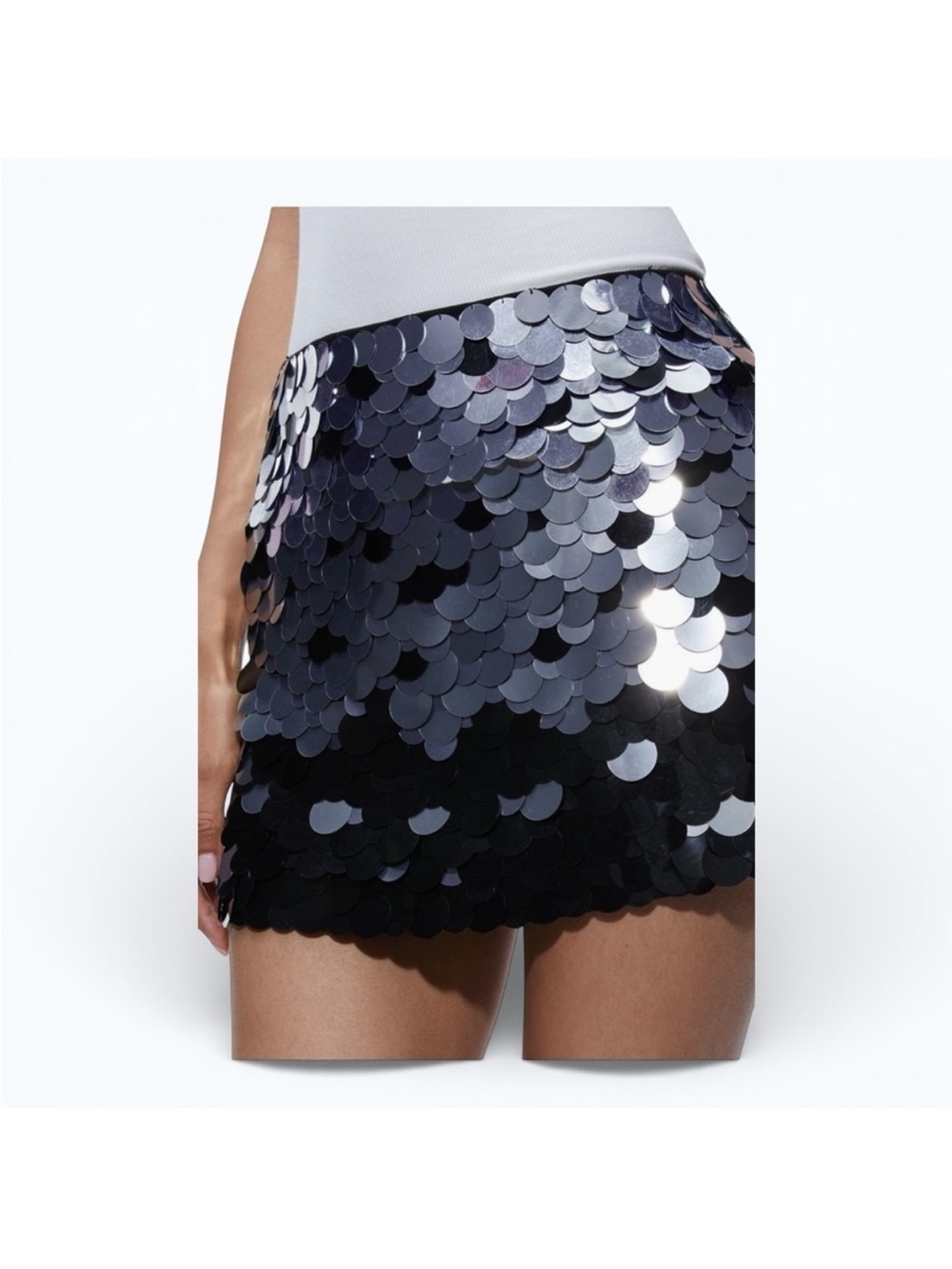 Alice & Olivia Sequin Mini Skirt in Silver and Black NWT Neiman Marcus Size 14